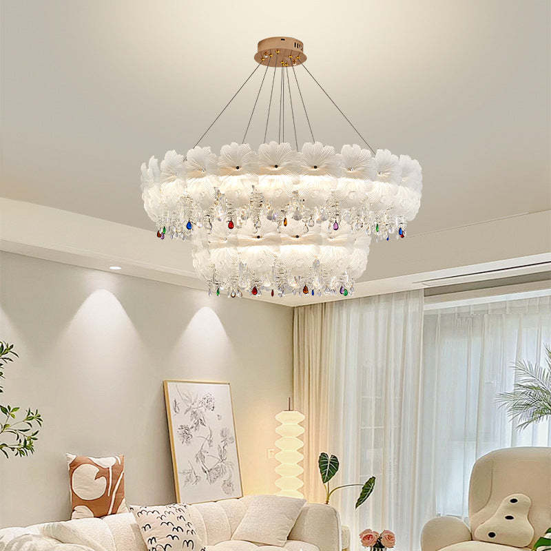 Contemporary Luxe Iron Crystal Glass Flower LED Chandelier