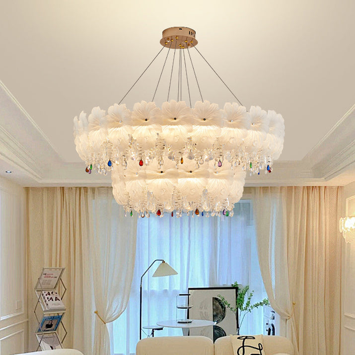 Contemporary Luxe Iron Crystal Glass Flower LED Chandelier — 110V-120V For US/CA / Infinitely Dimmable