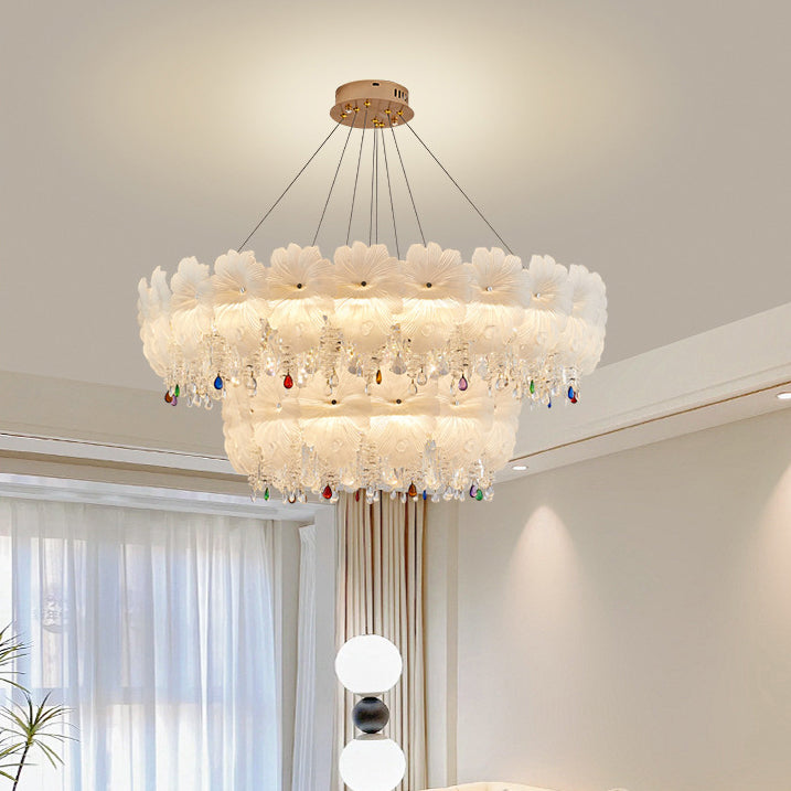 Contemporary Luxe Iron Crystal Glass Flower LED Chandelier