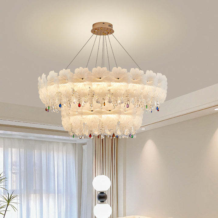 Contemporary Luxe Iron Crystal Glass Flower LED Chandelier
