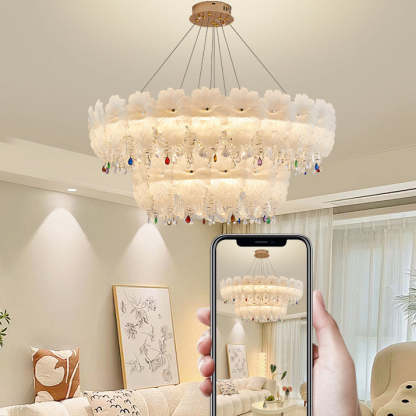 Contemporary Luxe Iron Crystal Glass Flower LED Chandelier
