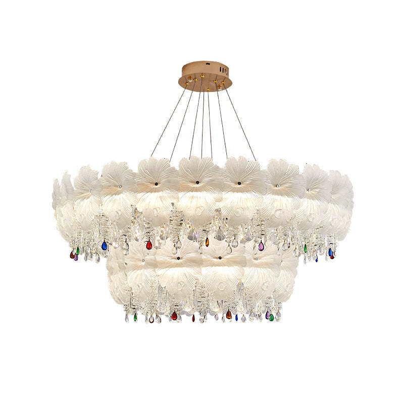 Contemporary Luxe Iron Crystal Glass Flower LED Chandelier