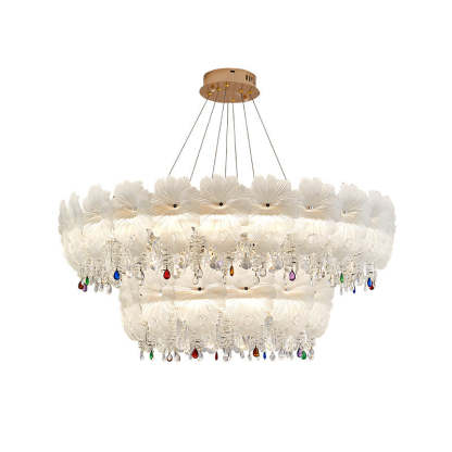 Contemporary Luxe Iron Crystal Glass Flower LED Chandelier