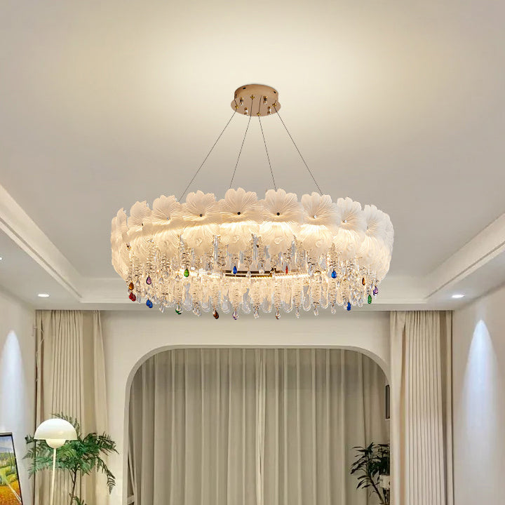 Contemporary Luxe Iron Crystal Glass Flower LED Chandelier