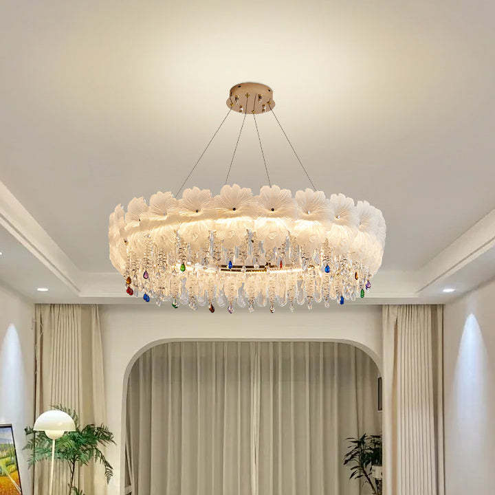 Contemporary Luxe Iron Crystal Glass Flower LED Chandelier