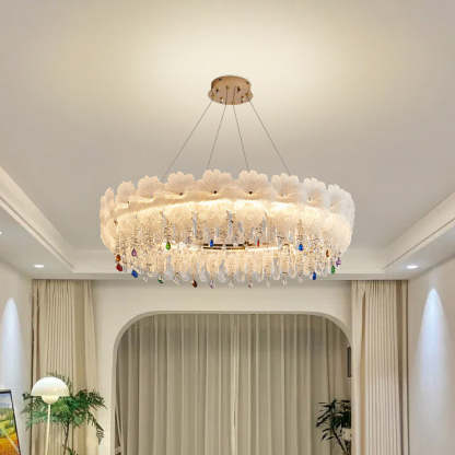 Contemporary Luxe Iron Crystal Glass Flower LED Chandelier