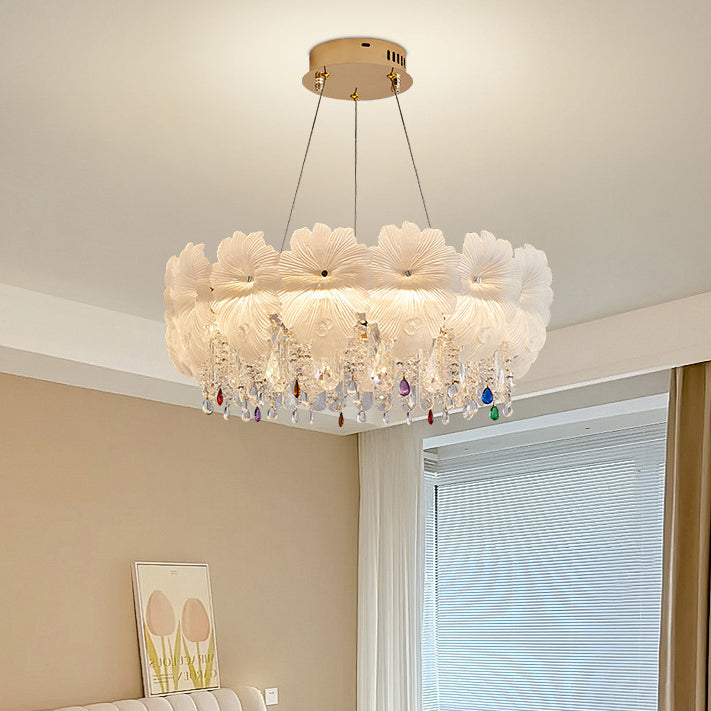 Contemporary Luxe Iron Crystal Glass Flower LED Chandelier
