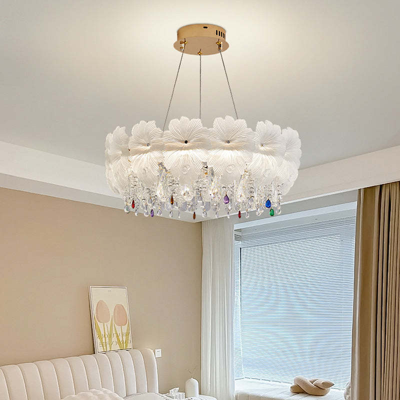 Contemporary Luxe Iron Crystal Glass Flower LED Chandelier
