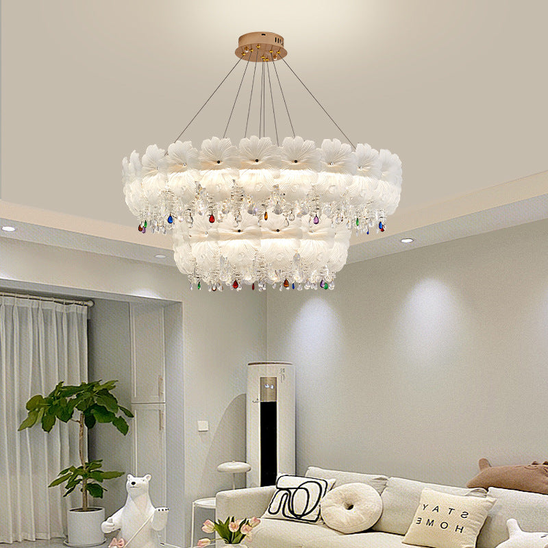 Contemporary Luxe Iron Crystal Glass Flower LED Chandelier