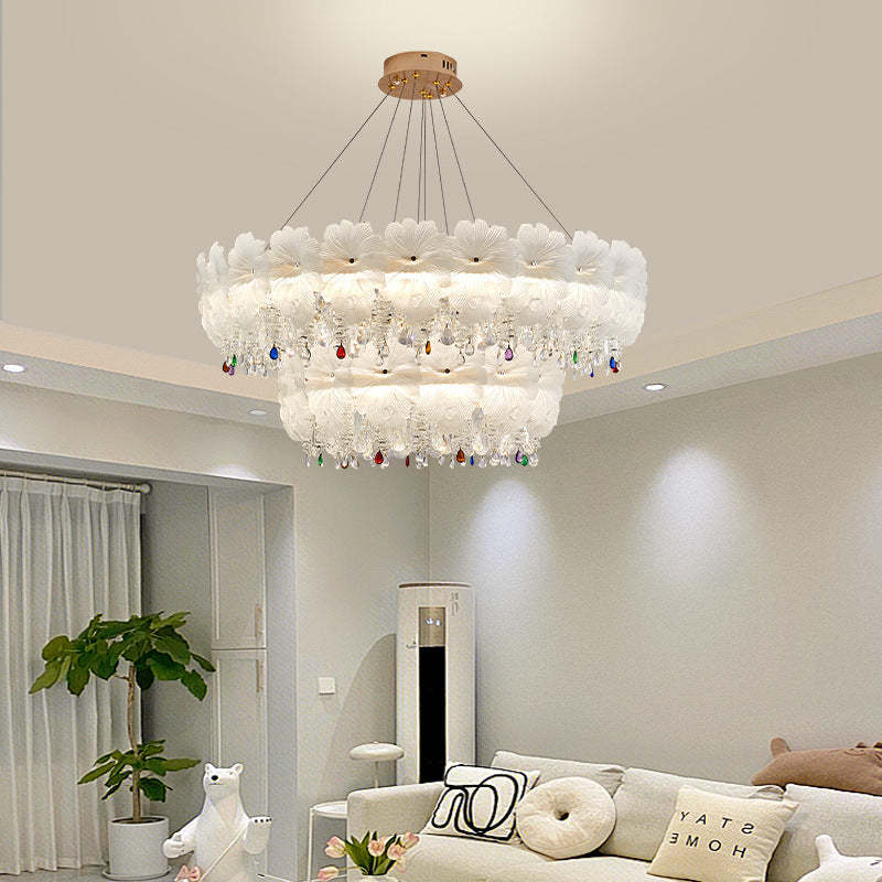 Contemporary Luxe Iron Crystal Glass Flower LED Chandelier
