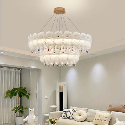 Contemporary Luxe Iron Crystal Glass Flower LED Chandelier