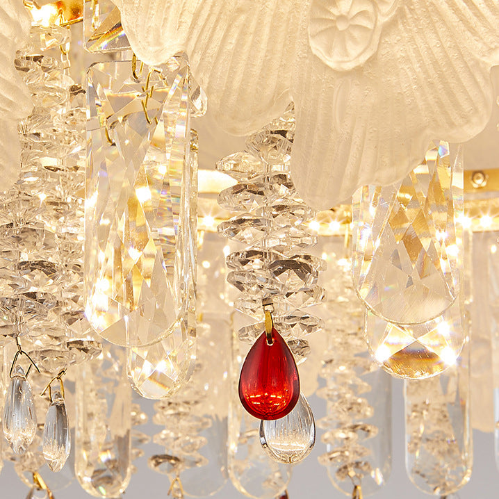 Contemporary Luxe Iron Crystal Glass Flower LED Chandelier