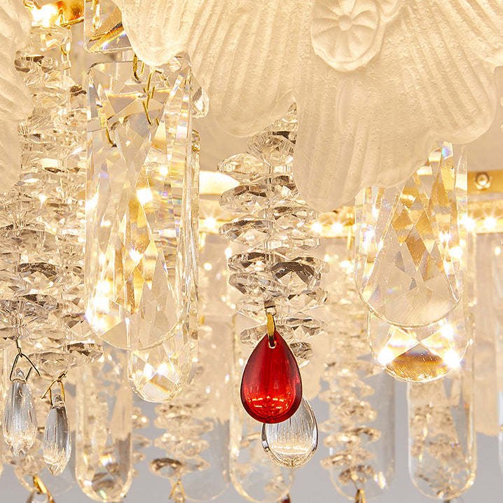 Contemporary Luxe Iron Crystal Glass Flower LED Chandelier