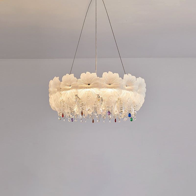 Contemporary Luxe Iron Crystal Glass Flower LED Chandelier