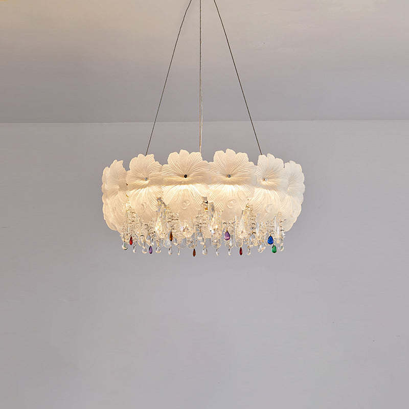 Contemporary Luxe Iron Crystal Glass Flower LED Chandelier
