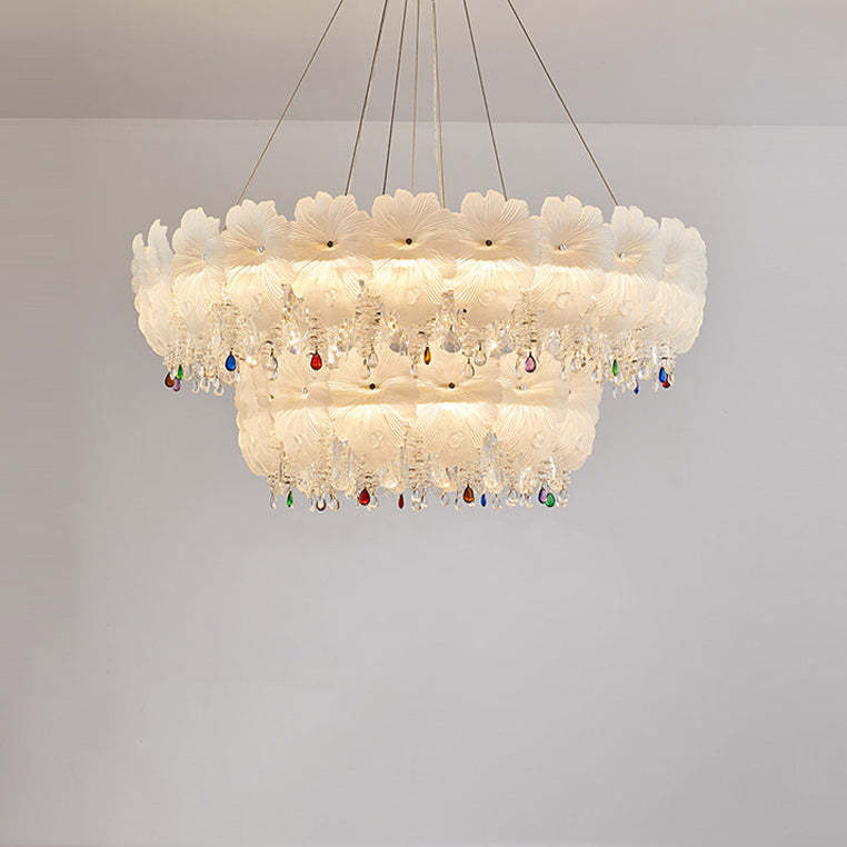Contemporary Luxe Iron Crystal Glass Flower LED Chandelier