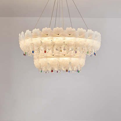 Contemporary Luxe Iron Crystal Glass Flower LED Chandelier
