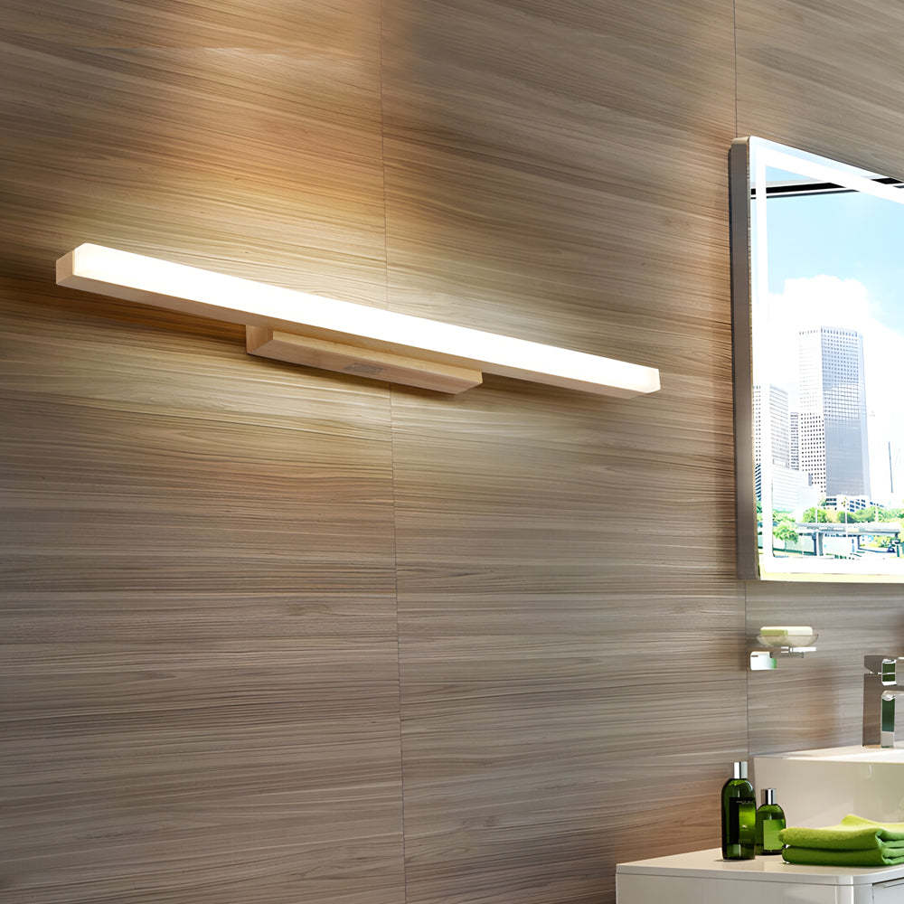 Modern Wooden LED Vanity Light Rectangular Wall-Mount Bathroom Lighting-Lighom