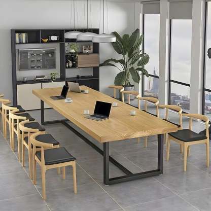 Brown Pine Wood Black Sled Conference Table for 10 — Table Only