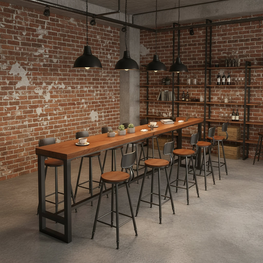 Brown Rectangular Wood Bar Table — Table Only