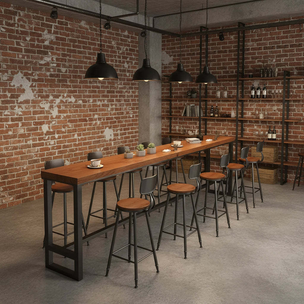 Brown Rectangular Wood Bar Table — Table Only