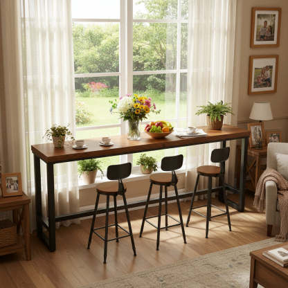 Brown Rectangular Wood Bar Table — Table Only