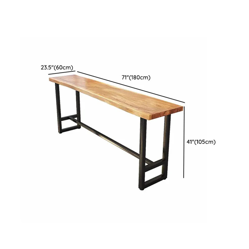 Industrial Brown Long Wood-Iron Bar Table Set — 1 Table & 4 Stools