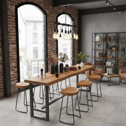 Large Wood-Iron Bar Table with Footrest — Table Only