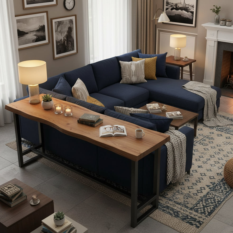 Large Wood-Iron Bar Table with Footrest — Table Only
