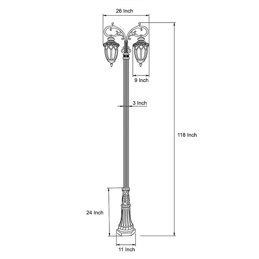 2 Head 118'' Aluminum Waterproof LED Black European Style Street Lights-Lighom