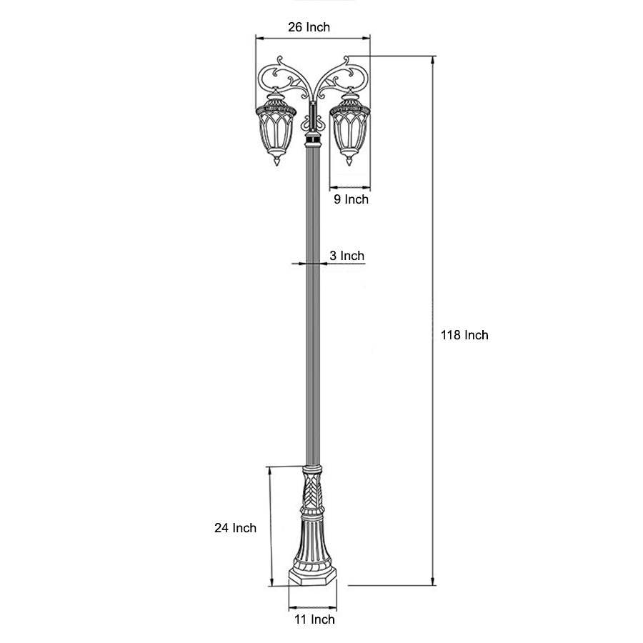 2 Head 118'' Aluminum Waterproof LED Black European Style Street Lights-Lighom