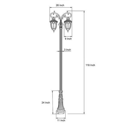 2 Head 118'' Aluminum Waterproof LED Black European Style Street Lights-Lighom
