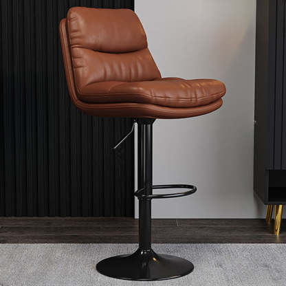 Saddle Leather Swivel Bar Stool with Back