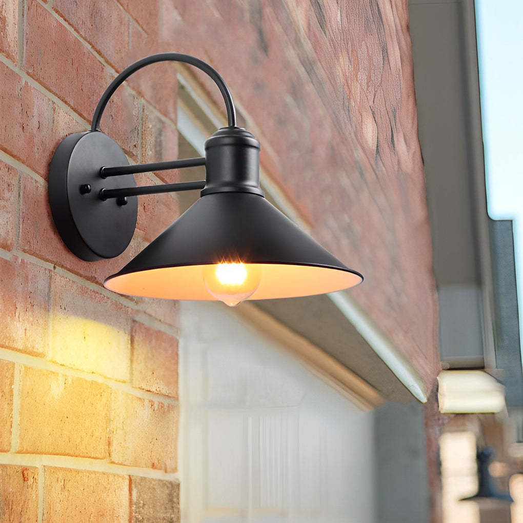 Retro Conical Iron Waterproof Industrial Style Outdoor Wall Lamp Exterior Lights-Lighom