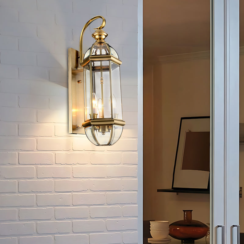 Retro Copper Glass European Outdoor Wall Light
