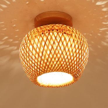 Minimalist Bamboo Weaving Flush Mount Light