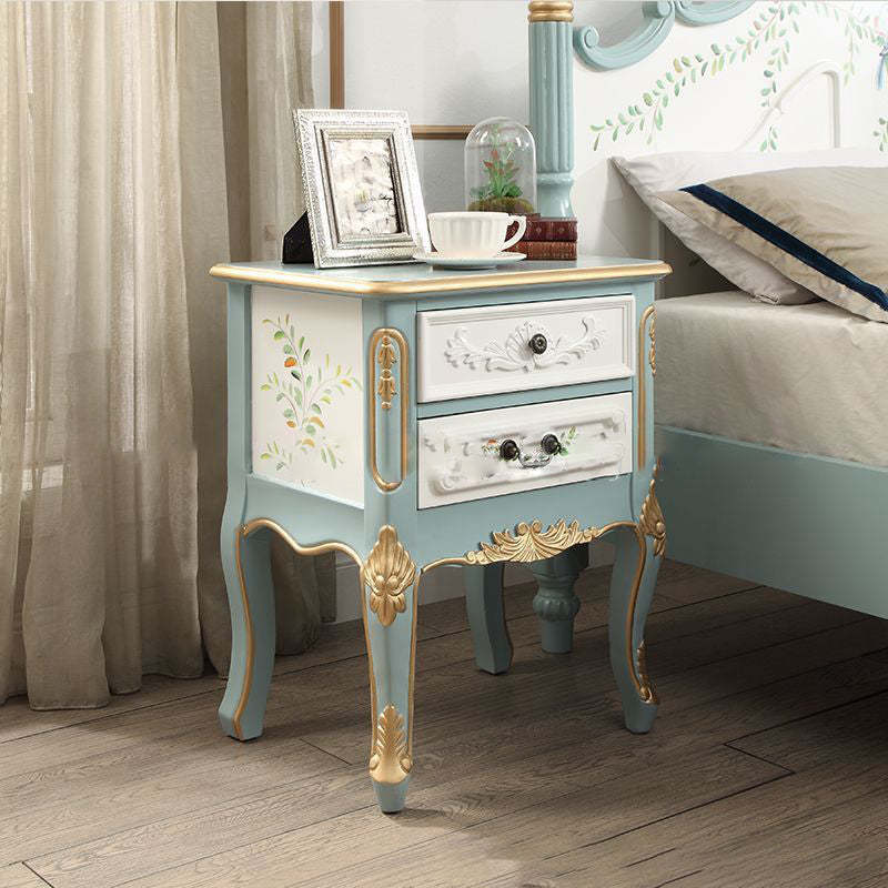 Vintage Wood 2-Drawer Nightstand — Sky Blue