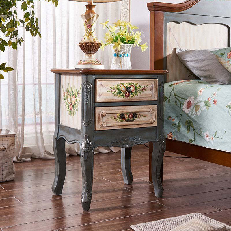 Vintage Wood 2-Drawer Nightstand — Gray Green