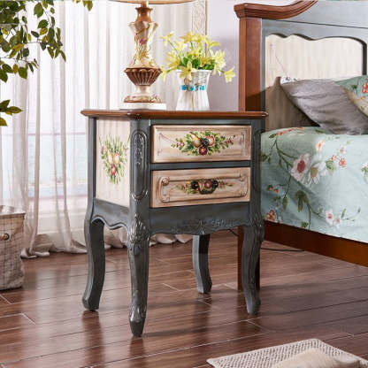 Vintage Wood 2-Drawer Nightstand — Gray Green