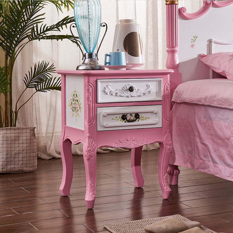 Vintage Wood 2-Drawer Nightstand — Pink