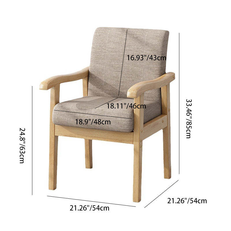 Minimalist Fabric Rubberwood Rounded Accent Chair — Light Gray / Walnut Color