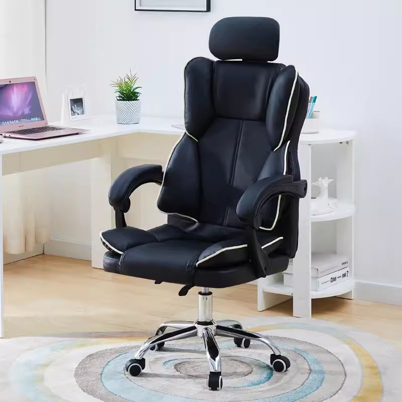 Minimalist PU Leather Chair — Without Footrest / White + Pink