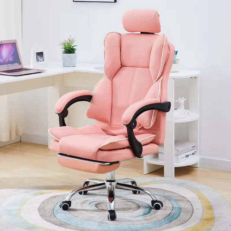 Lighom minimalist gray office chairs in leather — With Footrest / Pink