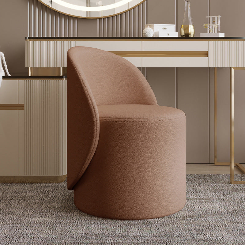 Nordic Leather Rubberwood Cylindrical Vanity Stool