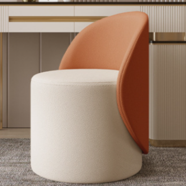 Nordic Leather Rubberwood Cylindrical Vanity Stool — Swivel / Beige