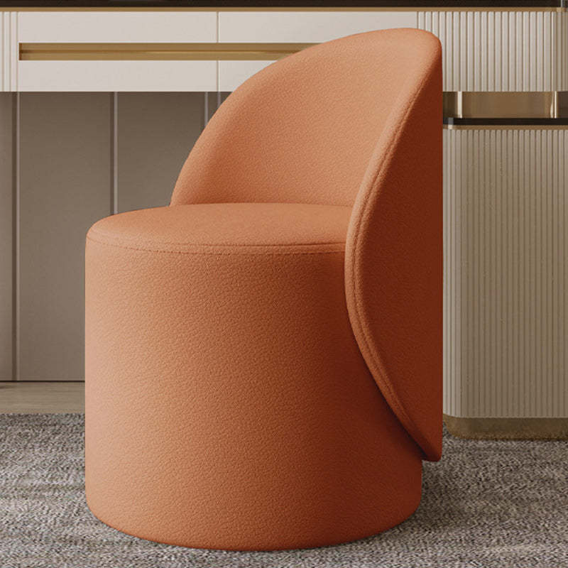 Nordic Leather Rubberwood Cylindrical Vanity Stool — Swivel / Beige + Orange