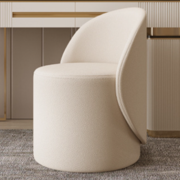 Nordic Leather Rubberwood Cylindrical Vanity Stool