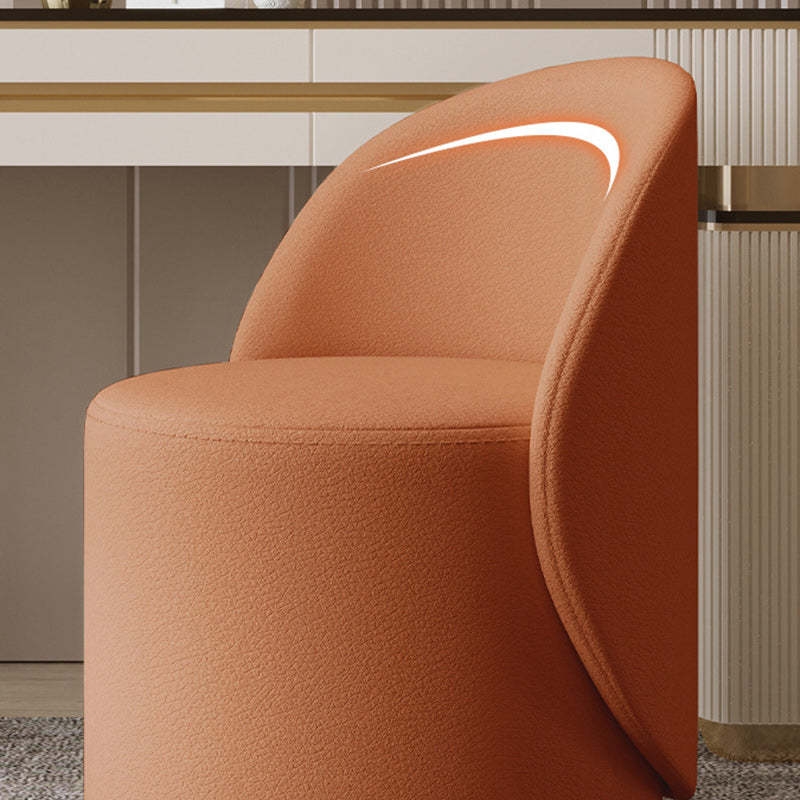 Nordic Leather Rubberwood Cylindrical Vanity Stool — Swivel / Coffee Color