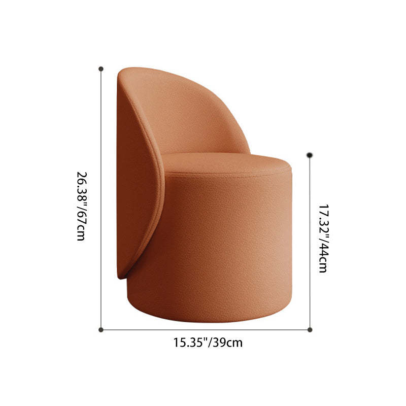 Nordic Leather Rubberwood Cylindrical Vanity Stool — Non-swivel / Beige