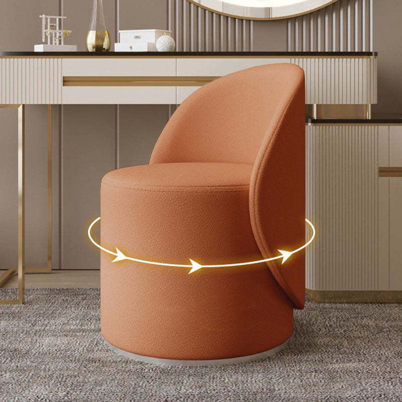 Nordic Leather Rubberwood Cylindrical Vanity Stool — Swivel / Khaki